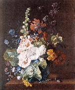HUYSUM, Jan van, Hollyhocks and Other Flowers in a Vase sf